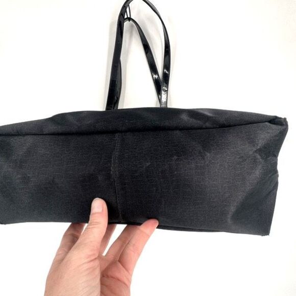 Falchi Sport Black Shoulder Tote Bag Logo Smooth Canvas Patent Leather Straps - Picture 8 of 16